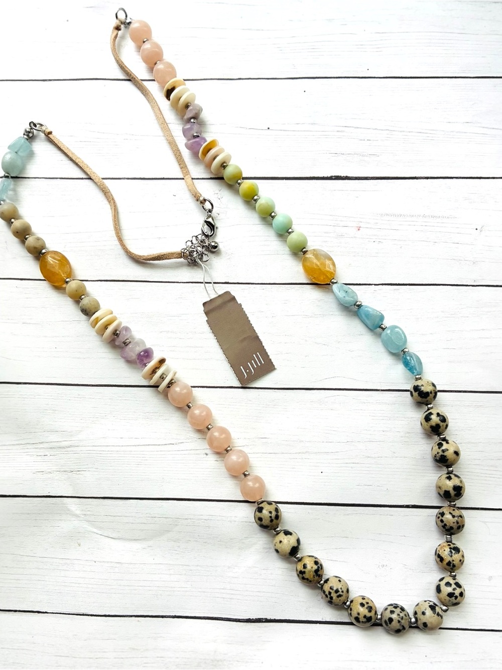 NEW NWT J. Jill Multicolor Natural Stone Beaded Suede Cord Necklace $59 Tag